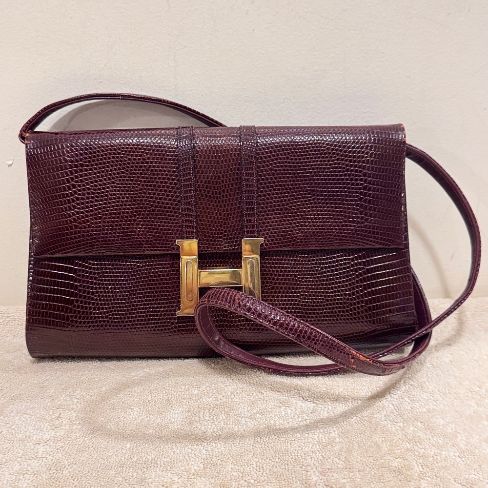 Vintage Finesse La Model Women's Burgundy Reptile Embossed Shoulder Bag